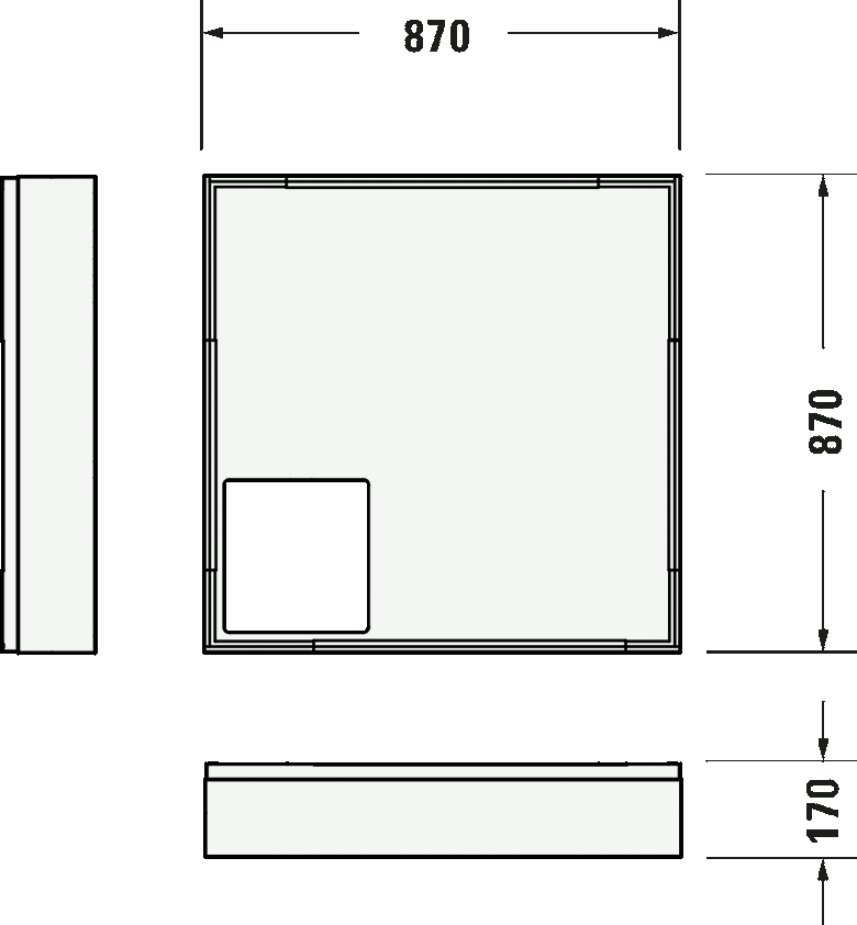 Piatto Doccia 90x90 Quadrato in acrilico sanitario Bianco, vista laterale dello spessore e del bordo