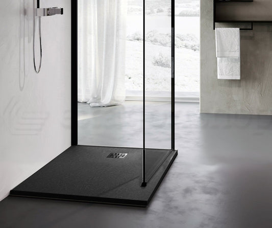 Novellini Novomatt piatto doccia 90x90 effetto pietra in mineralsolid nero antracite