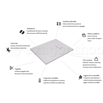 Quarzo piatto doccia 100x80 in smc effetto pietra ardesia beige