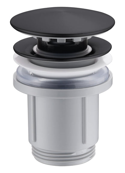 Piletta click clak per lavabo e bidet con troppopieno in pvc e acciaio nero opaco