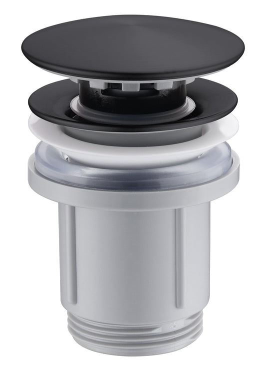 Piletta clik clak per lavabo e bidet con troppopieno in pvc e acciaio nero opaco
