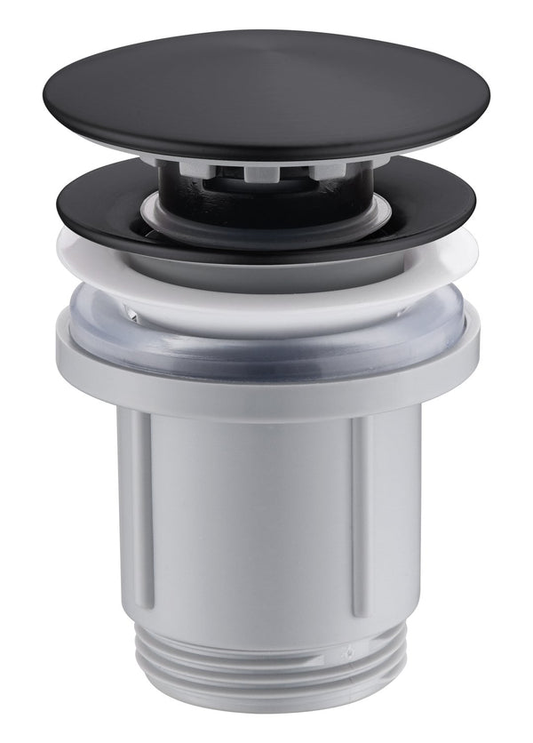 Piletta clik clak per lavabo e bidet con troppopieno in pvc e acciaio nero opaco