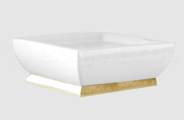 Porta Sapone Da Appoggio In Ceramica bianco Oro Mimi Gessi montato a parete, vista del design e della finitura