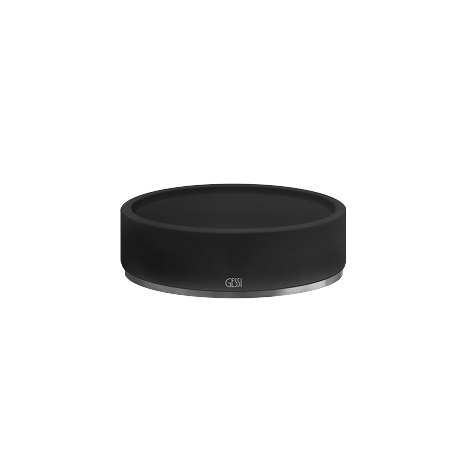 Porta sapone da appoggio nero steel brushed Gessi montato a parete, vista del design e della finitura