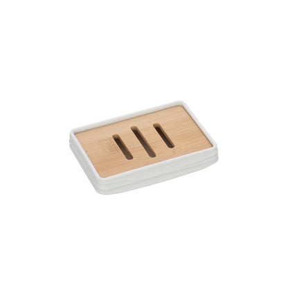 Portasapone in plastica ABS e bamboo bianco Alabama
