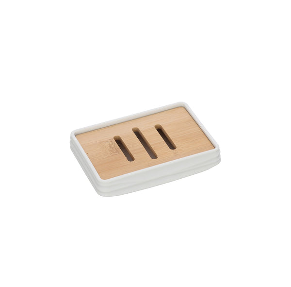 Portasapone in plastica ABS e bamboo bianco Alabama