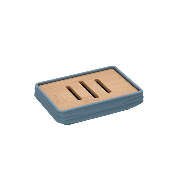 Portasapone in plastica ABS e bamboo blu pastello Alabama