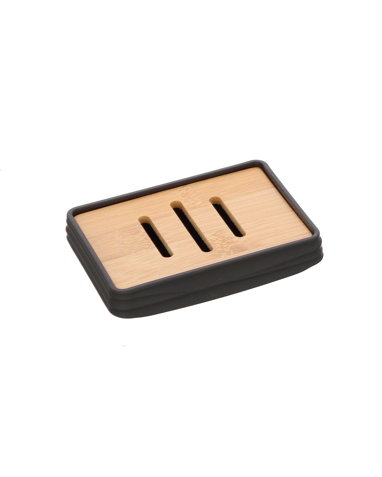 Portasapone in plastica ABS e bamboo nero Alabama, dettaglio ravvicinato del materiale e dell'aggancio - Exagonshop
