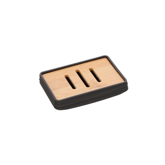 Portasapone in plastica ABS e bamboo nero Alabama