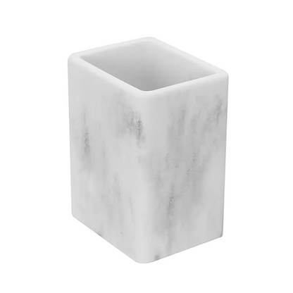 Portaspazzolini in poliresina marmorizzato bianco Marmo