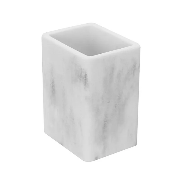 Portaspazzolini in poliresina marmorizzato bianco Marmo