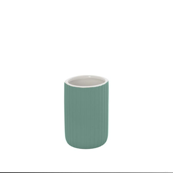 Set portaspazzolini dispenser portasapone e portascopino in ceramica verde Color