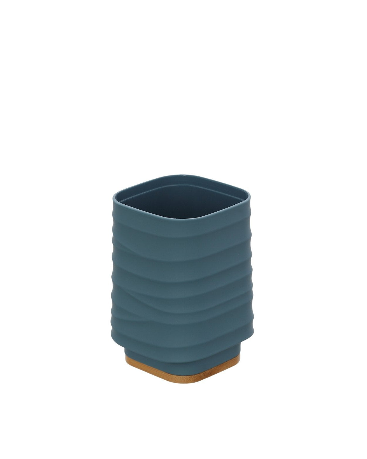 Portaspazzolino in plastica ABS e bamboo blu pastello, dettaglio ravvicinato del materiale e dell'aggancio - Exagonshop