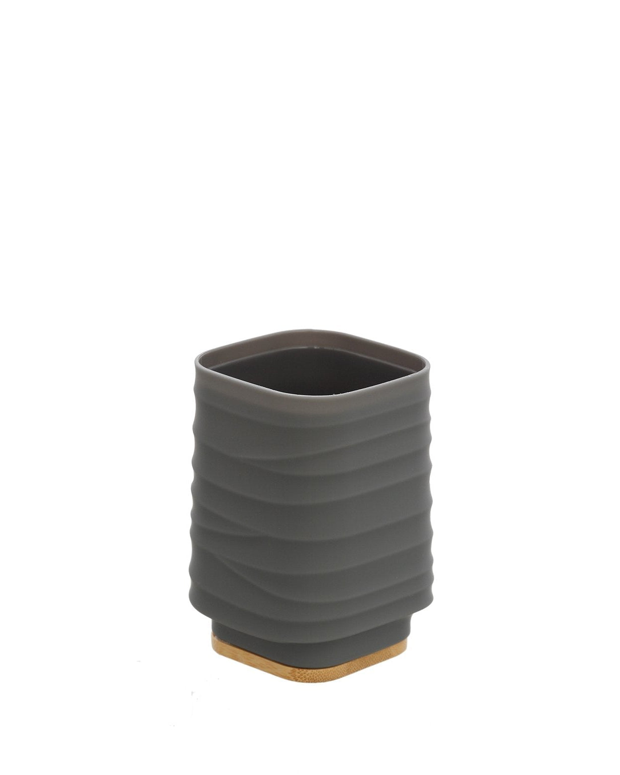 Portaspazzolino in plastica ABS e bamboo grigio Alabama, dettaglio ravvicinato del materiale e dell'aggancio - Exagonshop