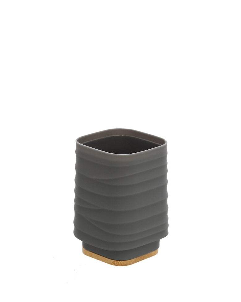 Portaspazzolino in plastica ABS e bamboo grigio Alabama, dettaglio ravvicinato del materiale e dell'aggancio - Exagonshop