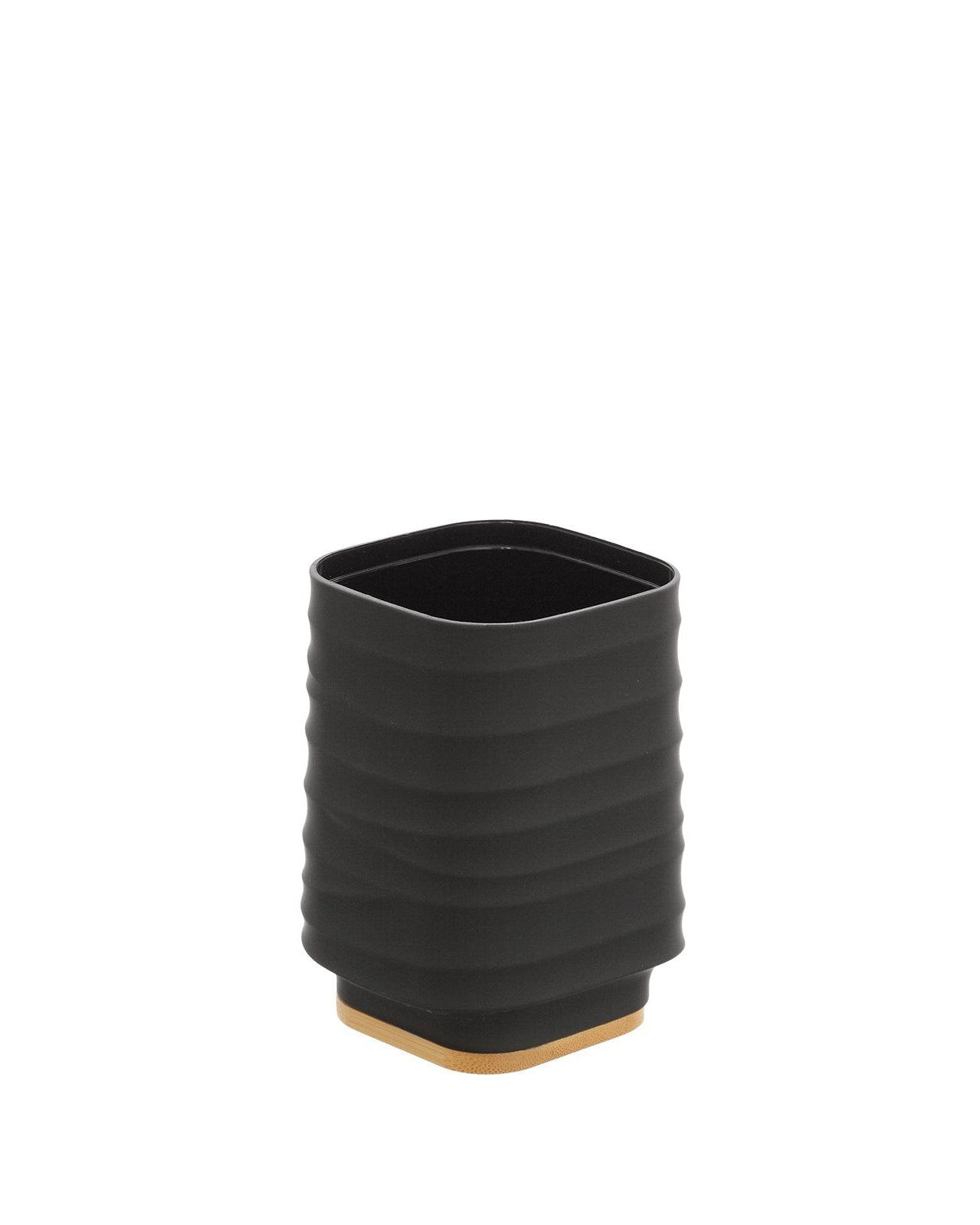 Portaspazzolino in plastica ABS e bamboo nero Alabama, dettaglio ravvicinato del materiale e dell'aggancio - Exagonshop