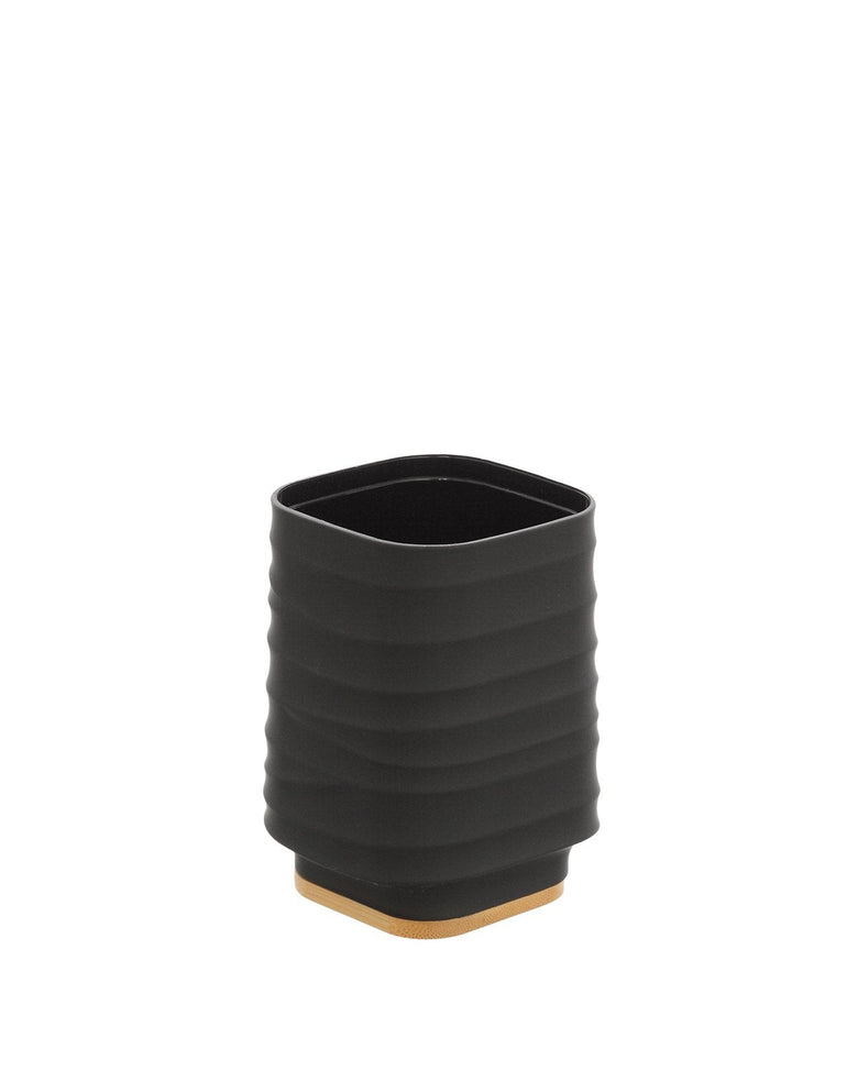 Portaspazzolino in plastica ABS e bamboo nero Alabama, dettaglio ravvicinato del materiale e dell'aggancio - Exagonshop