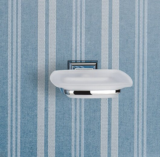 Colombo Portofino Porta Sapone a Parete in Vetro Acidato in naturale montato a parete, vista del design e della finitura...
