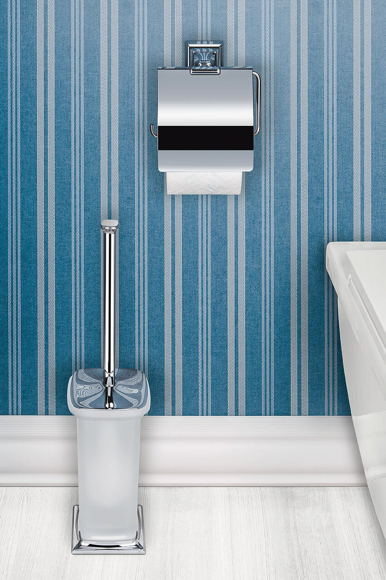 Colombo Design Portofino Porta Rotolo Coperto per wc Cromo, dettaglio ravvicinato del materiale e dell'aggancio