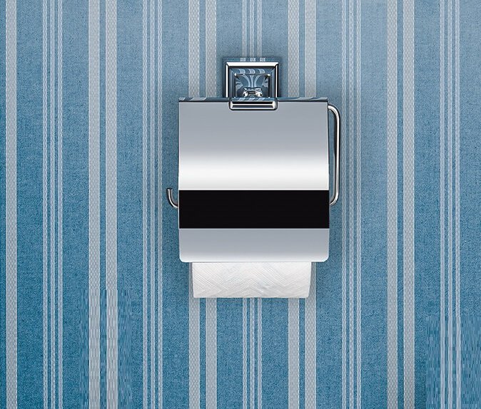 Colombo Design Portofino Porta Rotolo Coperto per wc Cromo montato a parete, vista del design e della finitura