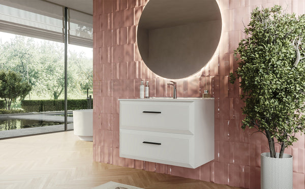 Mobile bagno bianco opaco 100x45 Praga due cassetti soft close con lavabo in ceramica