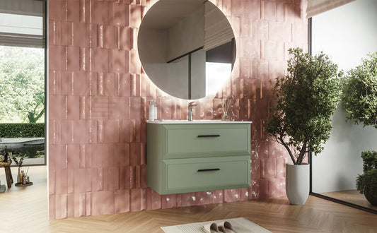 Mobile bagno muschio 100x45 Praga due cassetti soft close con lavabo in ceramica