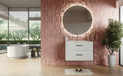 Mobile bagno 80x45 bianco opaco Praga soft close con lavabo in ceramica