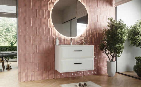 Mobile bagno 80x45 bianco opaco Praga soft close con lavabo in ceramica