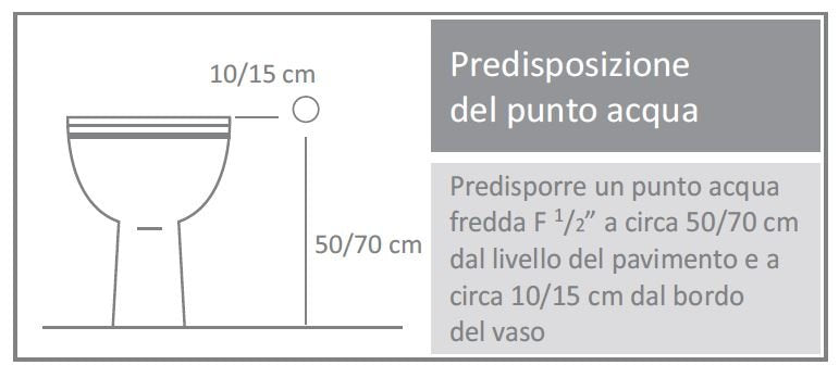 Idroscopino wc con pulsante presa acqua e Flessibile, vista frontale della maniglia e della bocca di erogazione