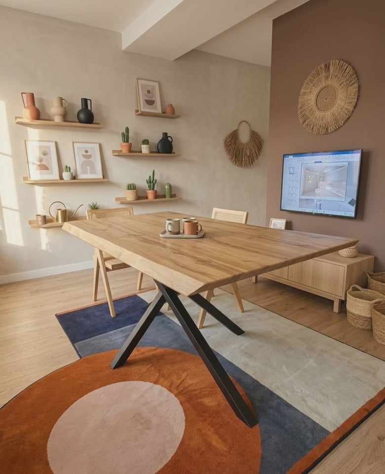 Tavolo da Pranzo Legno e Metallo Nordik 160x90 con Gambe, dettaglio ravvicinato dei materiali - Exagonshop
