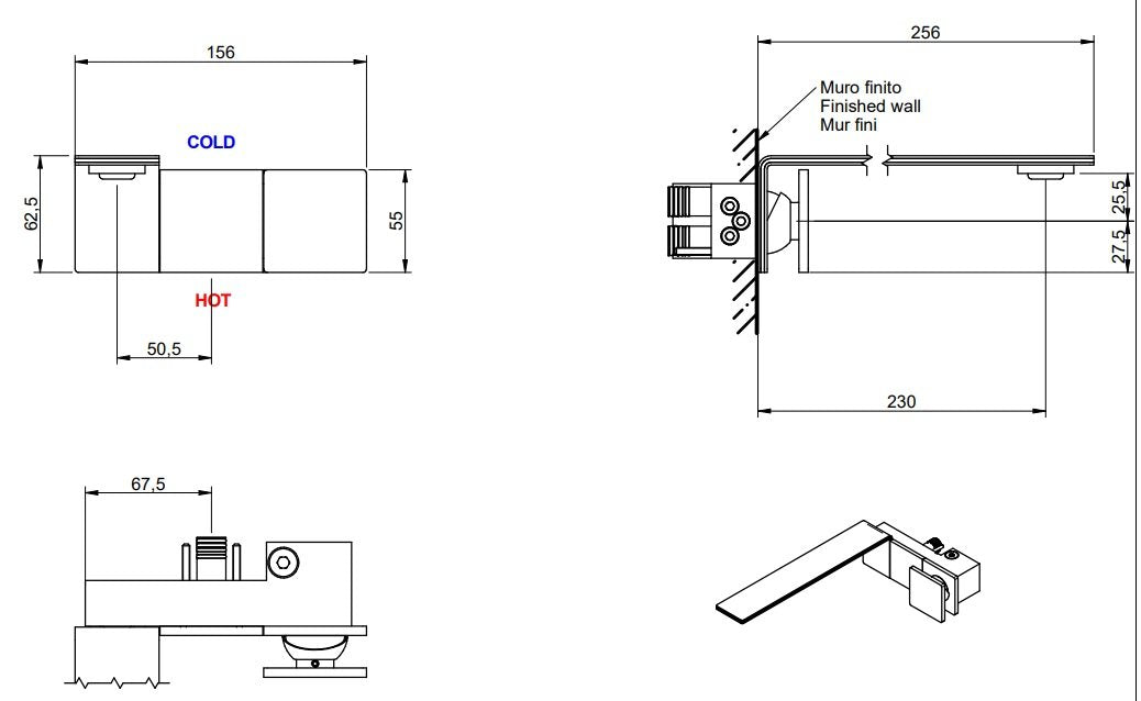Treemme 5mm miscelatore lavabo a muro monocomando 23 cm Acciaio ambientato su piano bagno con accessori - Rubinetterie...