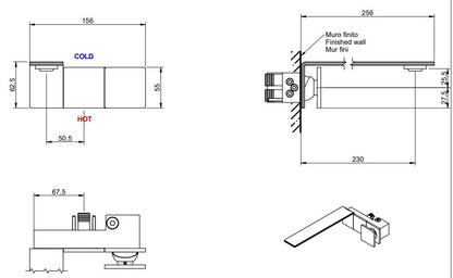 Treemme 5mm miscelatore lavabo a muro monocomando 23 cm senza parte incasso inox satinato