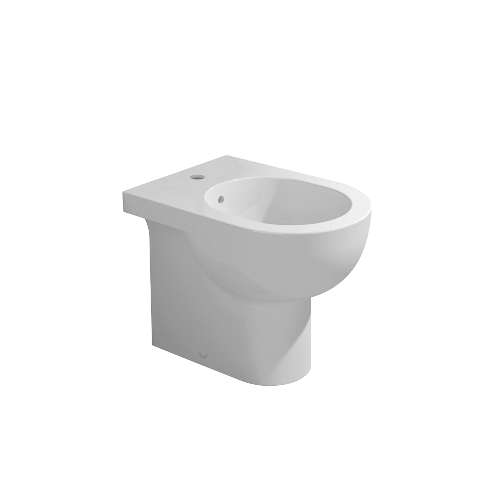 Flaminia QUICK QK217 bidet filo parete monoforo a pavimento 00 Bianco in ceramica ambientato su piano bagno con accessori...