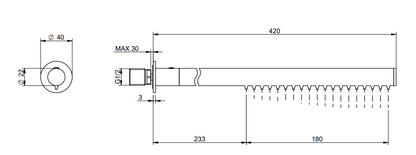 Treemme 22mm RWIT1147IS02 soffione stick a parete 36 cm in acciaio inox satinato