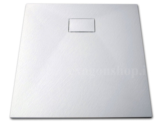 Quarzo piatto doccia 80x80 effetto pietra ardesia bianco in smc con piletta e copripiletta