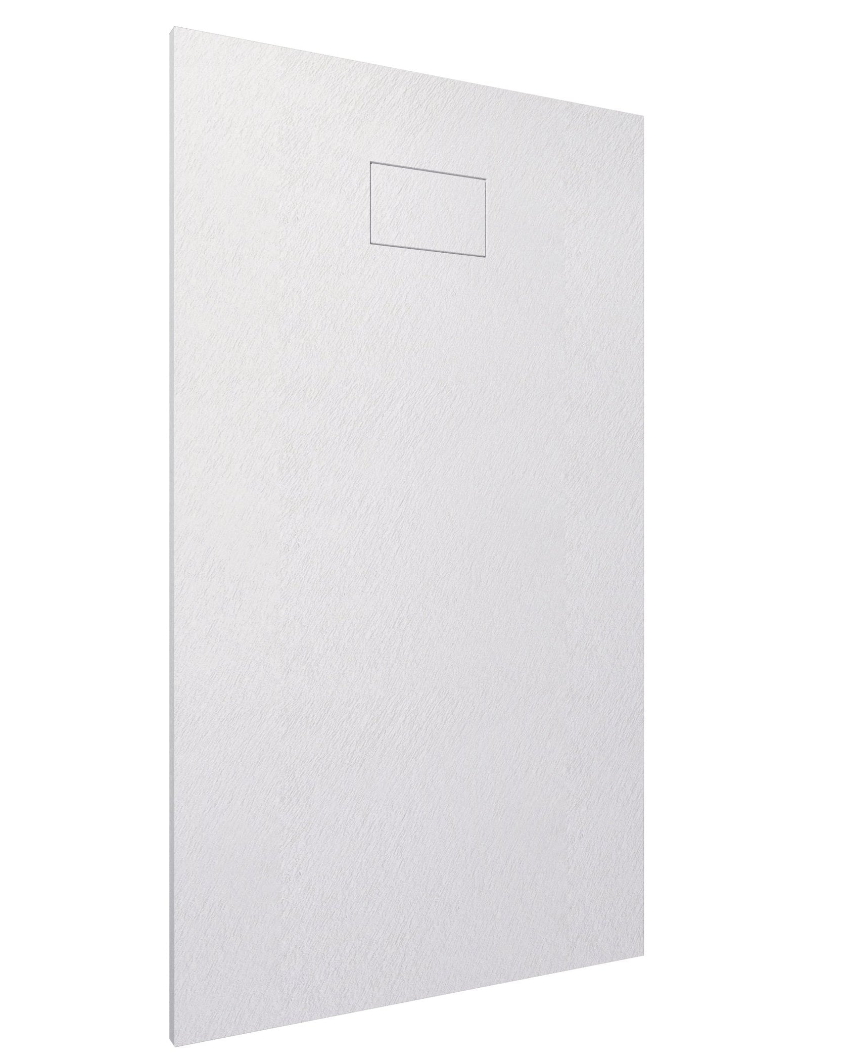 Piatto doccia 70x120 in smc effetto pietra ardesia bianco Bianco Opaco visto dall'alto con superficie e piletta di...