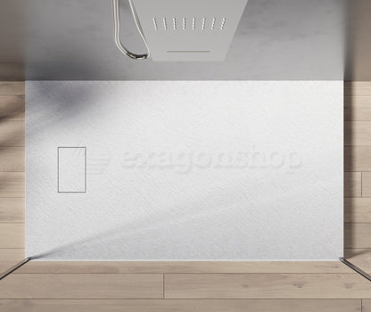 Quarzo piatto doccia 80x140 effetto pietra ardesia bianco in smc con piletta e copripiletta