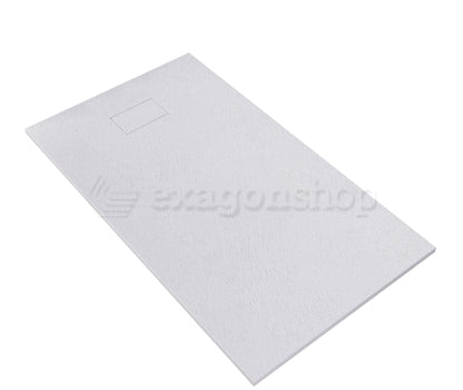 Quarzo piatto doccia 80x140 effetto pietra ardesia bianco in smc con piletta e copripiletta