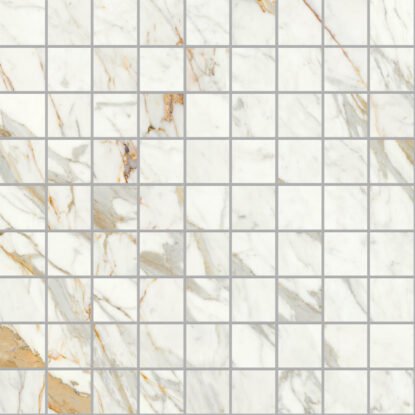 Pavimento rivestimento mosaico 30x30 in gres fine Calacatta Mich Soft in porcellana e marmo naturale, superficie e...