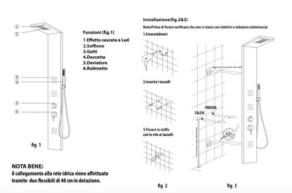Pannello doccia in acciaio inox effetto cascata, doccetta cromata Parete Attrezzata Rodi