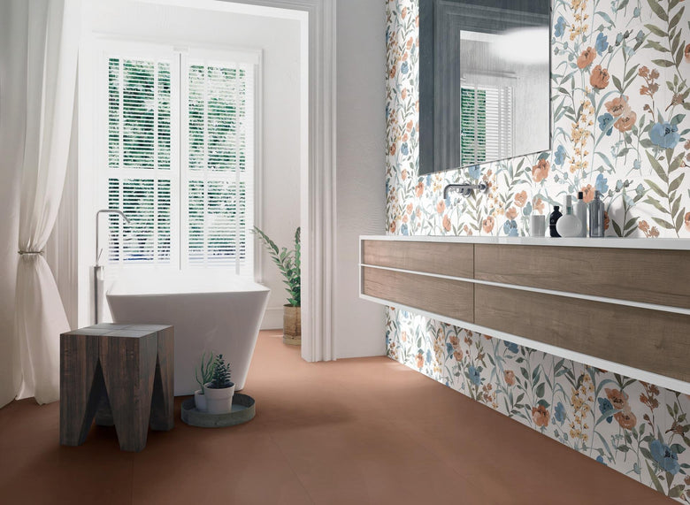 Ragno Decora pavimento rivestimento 60x120 sp. 8,5 in ambientazione completa, vista d'insieme della stanza