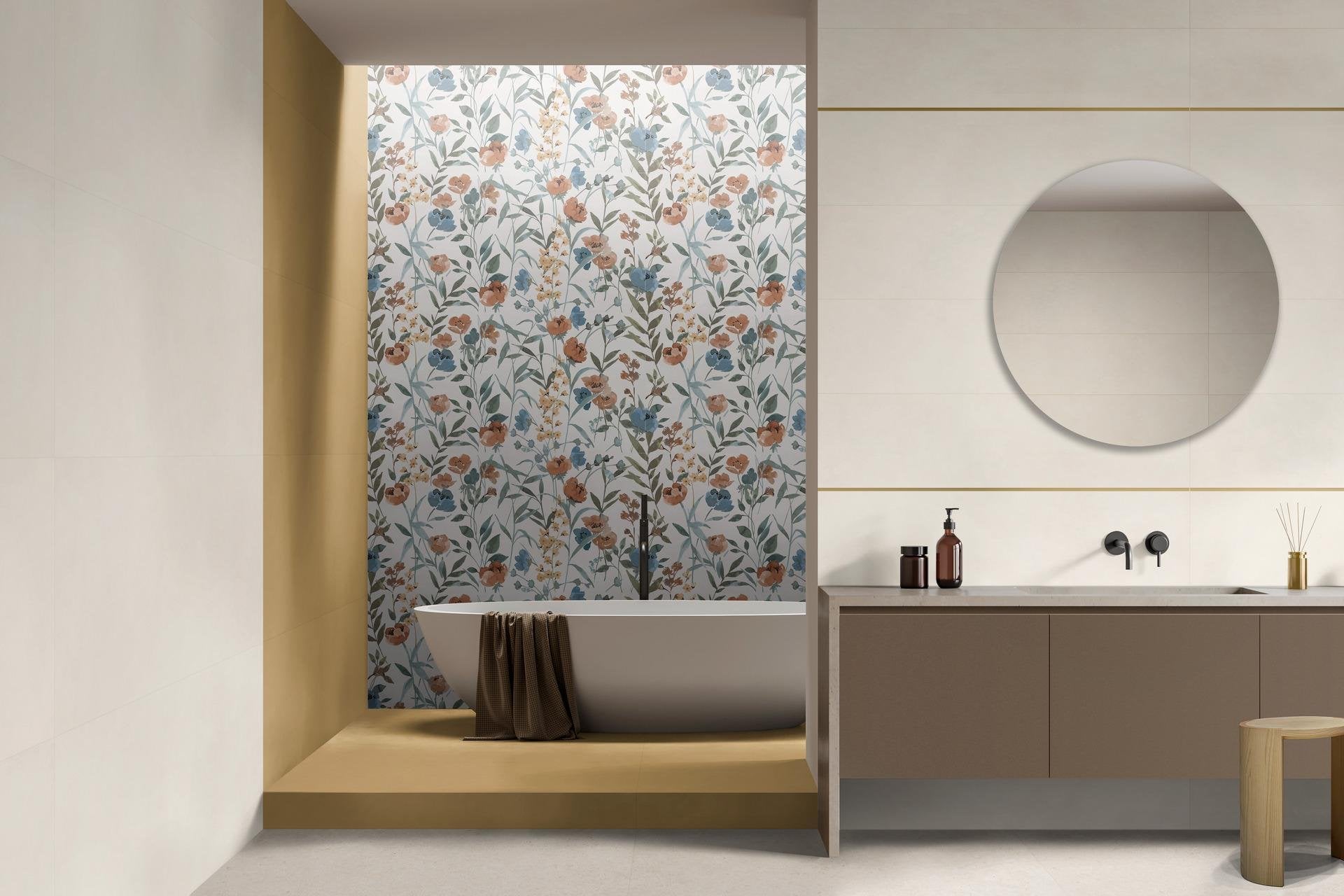Ragno Decora decoro da rivestimento 60x120 sp. 8,5 Multicolore posata in ambiente arredato, dettaglio della venatura