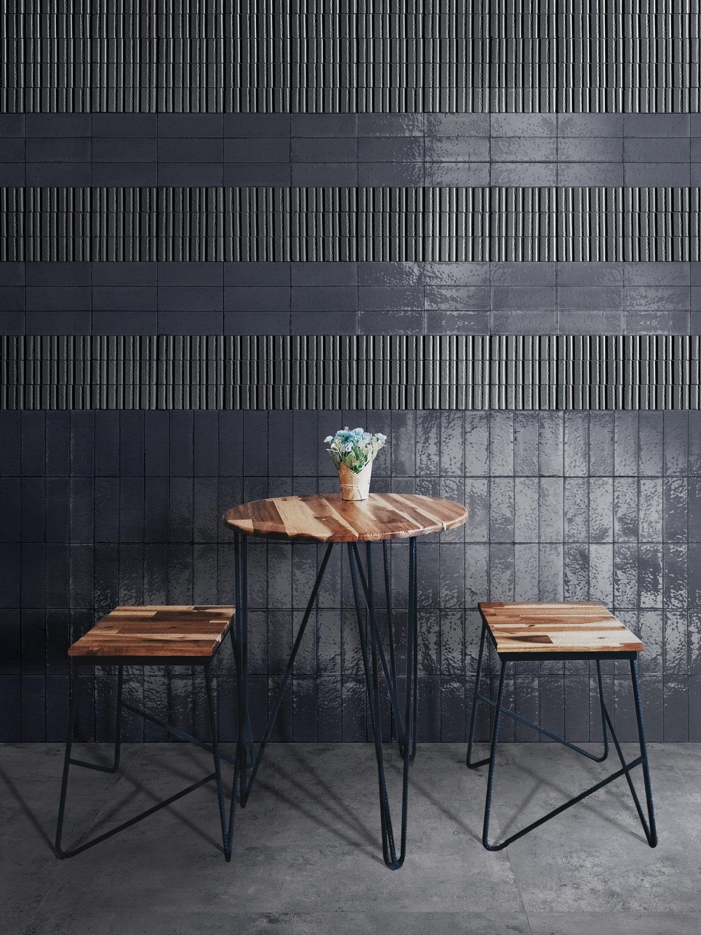 Ragno glace rivestimento 7x20 spessore 11,5 mm in gres posata in ambiente arredato, dettaglio della venatura