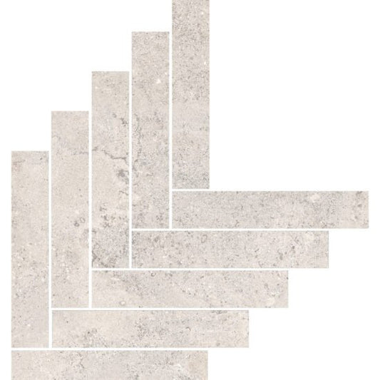 Pavimento rivestimento mosaico 44.9x61.6 in gres porcellanato 9,5mm freccia white Ragno Kalkstone