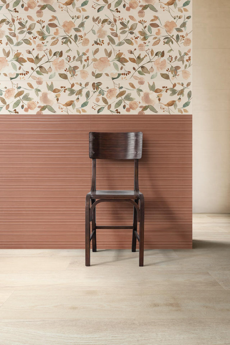 Ceramiche Ragno Now Decoro Rivestimento 25x76 Cm Spessore 9 Multicolore posata in ambiente arredato, dettaglio della venatura