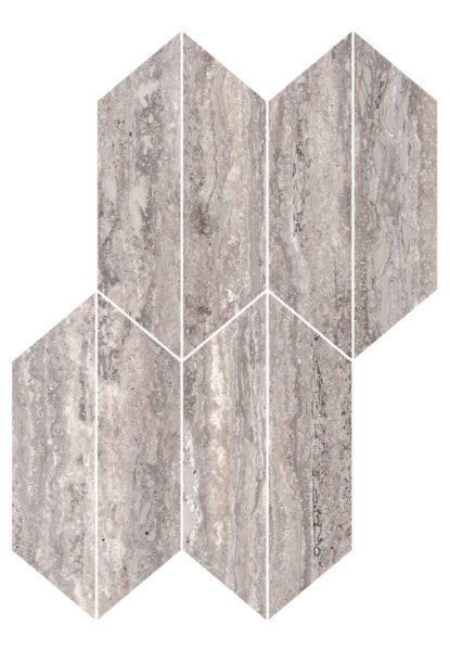 Pavimento rivestimento 29.4x40.7 mosaico losanga in gres porcellanato 9mm rettificato vein titanio Ragno Realstone Travertino