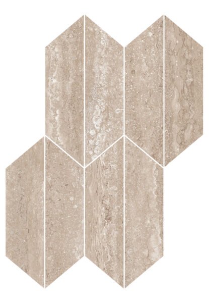 Pavimento rivestimento 29.4x40.7 mosaico losanga in gres in gres porcellanato e noce, superficie e texture ravvicinata...