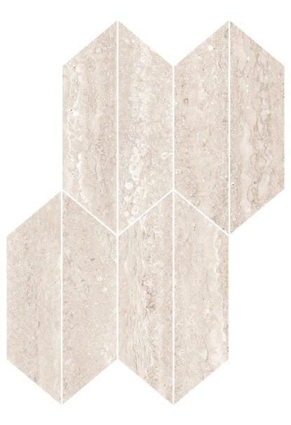 Pavimento rivestimento 29.4x40.7 mosaico losanga in gres porcellanato 9mm rettificato vein bianco Ragno Realstone Travertino