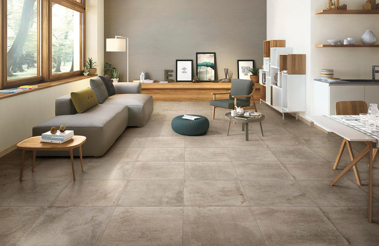 Pavimento Rivestimento 20x20 Da Esterno effetto pietra posata in ambiente arredato, dettaglio della venatura