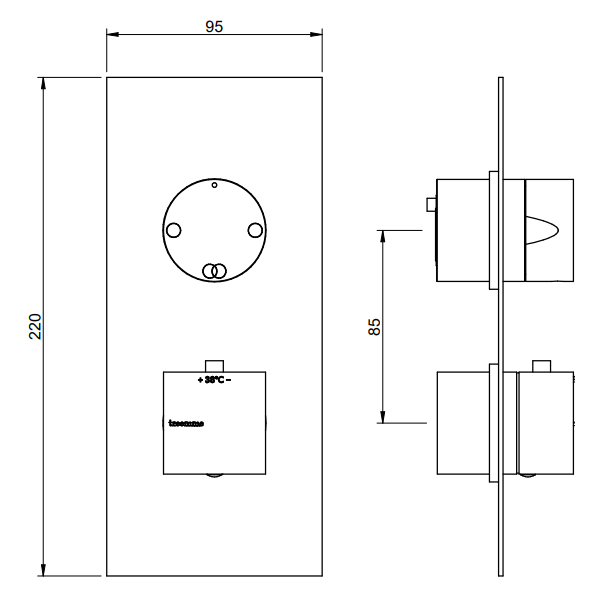 Treemme Q30 RWIT8A46CC23 miscelatore doccia quadro Cromo Lucido, componenti inclusi smontati: corpo incasso, placca e...